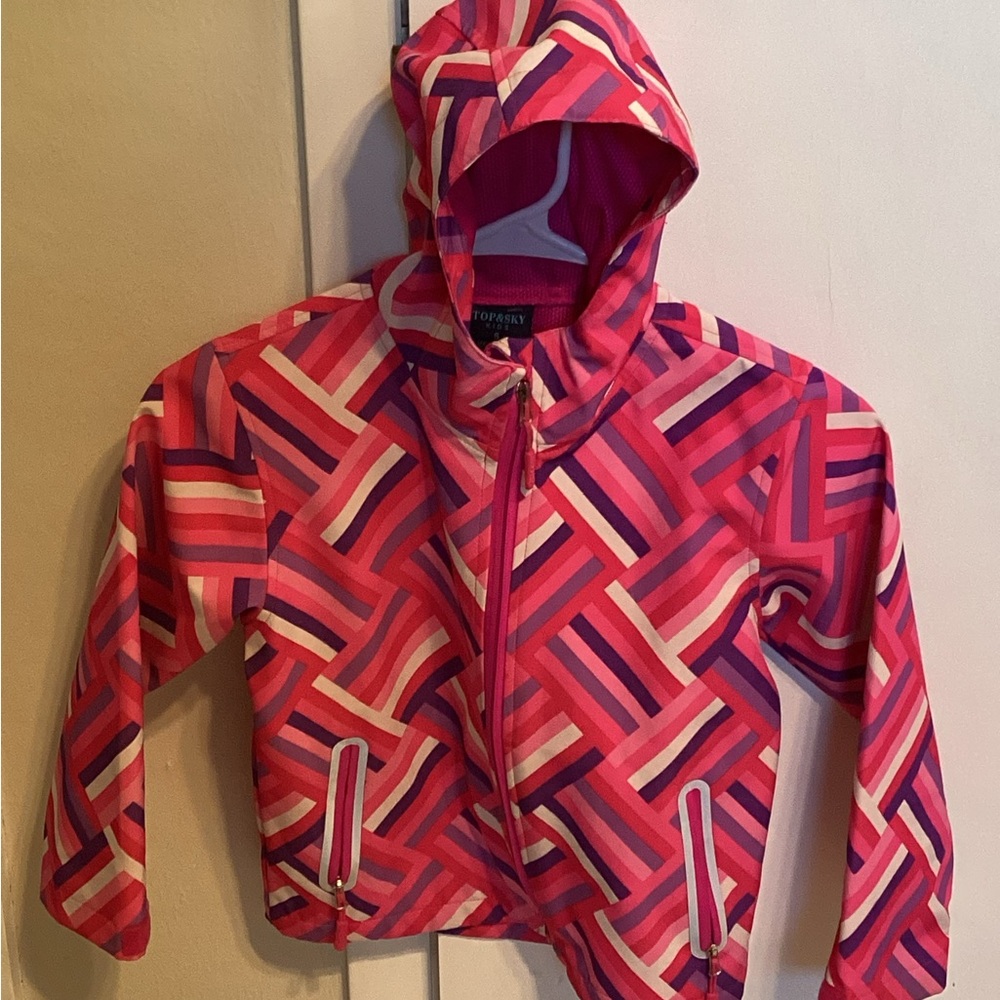 Topshop Top & Sky Pink and Purple Geometric Raincoat sz small